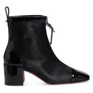 Christian Louboutin Kimi 55 Black Patent Leather Block Heel Zip Ankle Boot 37.5
